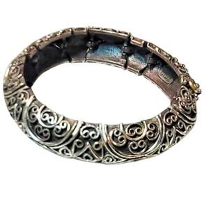 Rare 70's Vintage Intricate Scrollwork Tortolani Crislu Silver Plated Bracelet